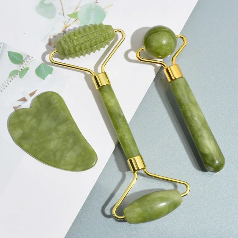 Jade Roller & Gua Sha Set – Gesichtsmassage aus echtem Naturstein